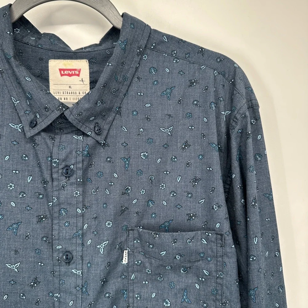 Levi's Men's‎ Long Sleeve Button Up Shirt XL Dark Blue Floral Print